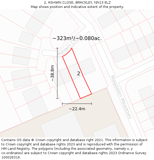 2, ASHWIN CLOSE, BRACKLEY, NN13 6LZ: Plot and title map