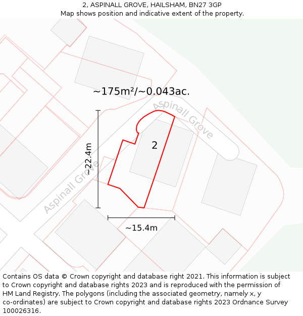 2, ASPINALL GROVE, HAILSHAM, BN27 3GP: Plot and title map