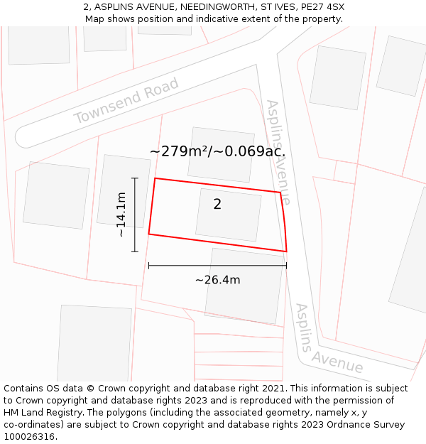 2, ASPLINS AVENUE, NEEDINGWORTH, ST IVES, PE27 4SX: Plot and title map