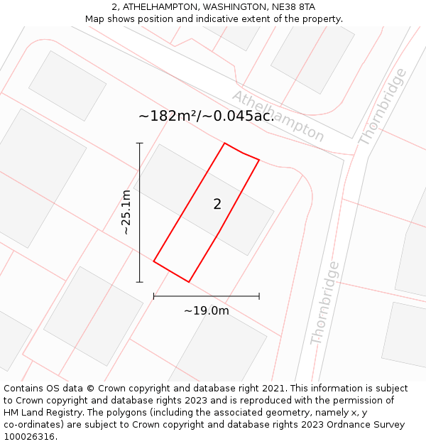 2, ATHELHAMPTON, WASHINGTON, NE38 8TA: Plot and title map