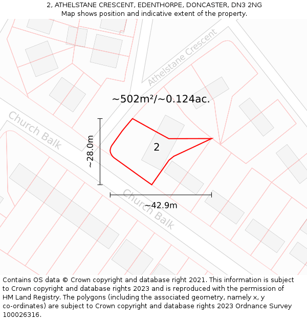 2, ATHELSTANE CRESCENT, EDENTHORPE, DONCASTER, DN3 2NG: Plot and title map