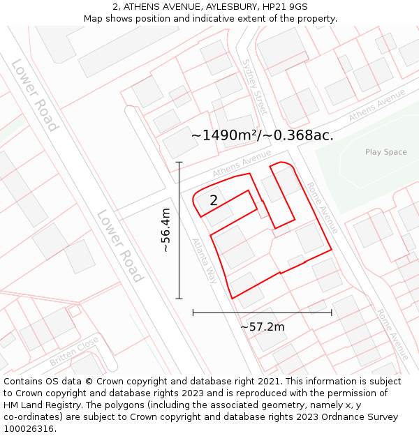 2, ATHENS AVENUE, AYLESBURY, HP21 9GS: Plot and title map