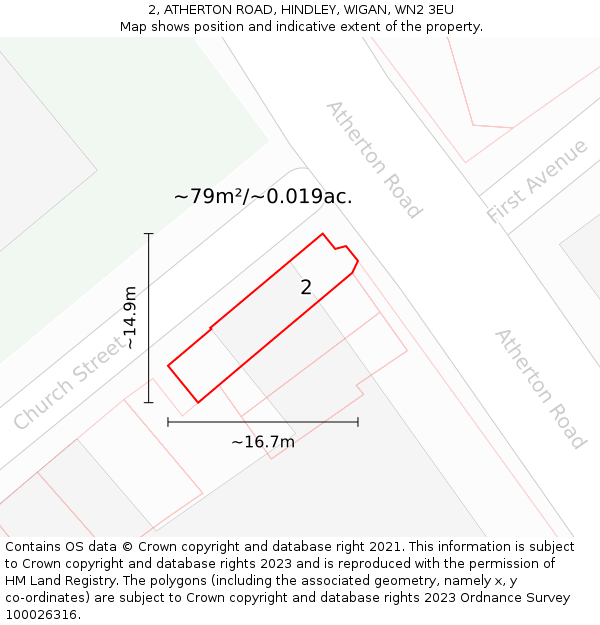 2, ATHERTON ROAD, HINDLEY, WIGAN, WN2 3EU: Plot and title map