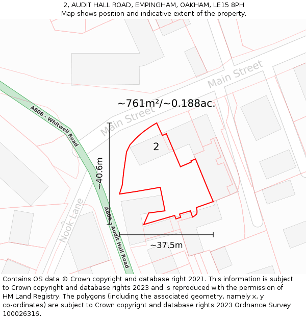 2, AUDIT HALL ROAD, EMPINGHAM, OAKHAM, LE15 8PH: Plot and title map