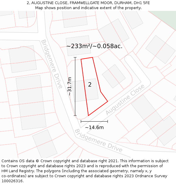 2, AUGUSTINE CLOSE, FRAMWELLGATE MOOR, DURHAM, DH1 5FE: Plot and title map
