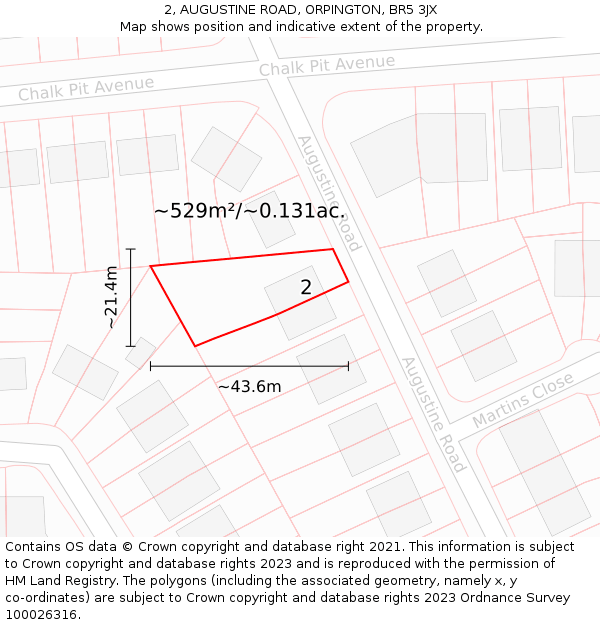 2, AUGUSTINE ROAD, ORPINGTON, BR5 3JX: Plot and title map