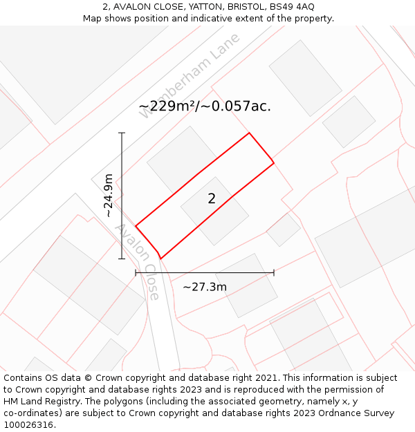 2, AVALON CLOSE, YATTON, BRISTOL, BS49 4AQ: Plot and title map