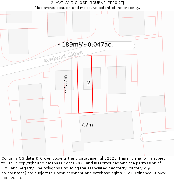 2, AVELAND CLOSE, BOURNE, PE10 9EJ: Plot and title map