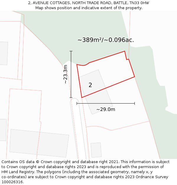2, AVENUE COTTAGES, NORTH TRADE ROAD, BATTLE, TN33 0HW: Plot and title map