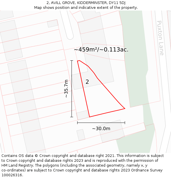 2, AVILL GROVE, KIDDERMINSTER, DY11 5DJ: Plot and title map