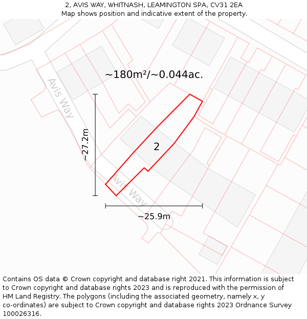 2, AVIS WAY, WHITNASH, LEAMINGTON SPA, CV31 2EA: Plot and title map
