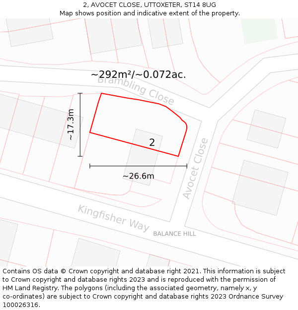 2, AVOCET CLOSE, UTTOXETER, ST14 8UG: Plot and title map