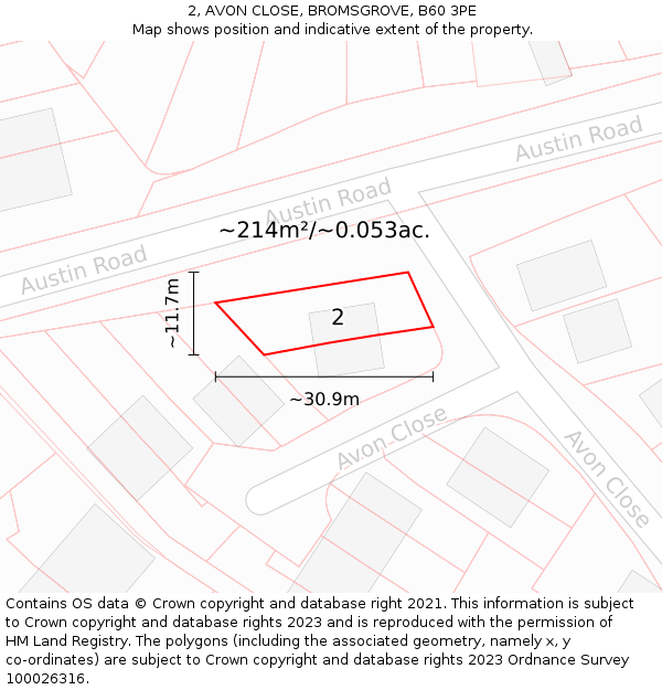 2, AVON CLOSE, BROMSGROVE, B60 3PE: Plot and title map