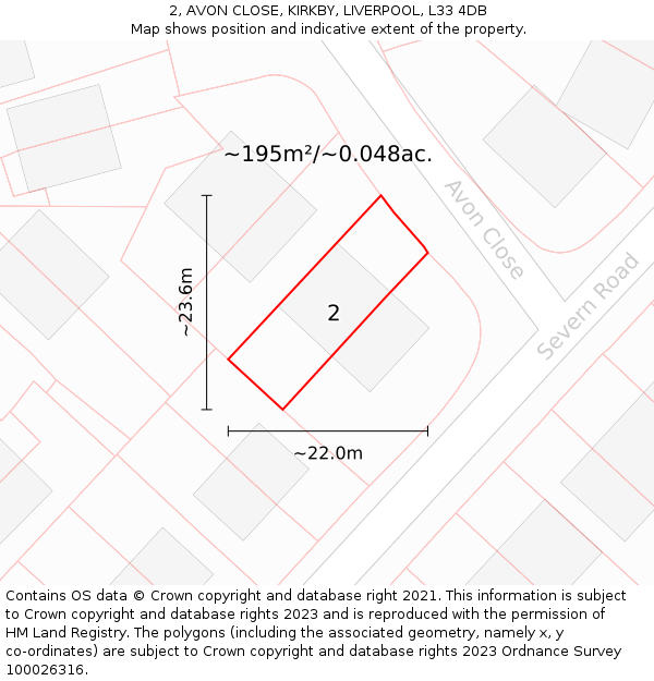 2, AVON CLOSE, KIRKBY, LIVERPOOL, L33 4DB: Plot and title map