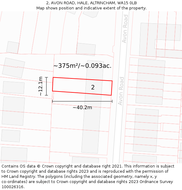 2, AVON ROAD, HALE, ALTRINCHAM, WA15 0LB: Plot and title map