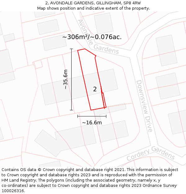 2, AVONDALE GARDENS, GILLINGHAM, SP8 4RW: Plot and title map