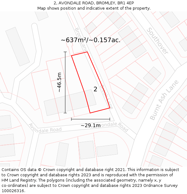 2, AVONDALE ROAD, BROMLEY, BR1 4EP: Plot and title map