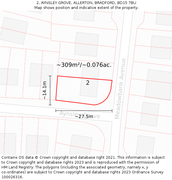 2, AYNSLEY GROVE, ALLERTON, BRADFORD, BD15 7BU: Plot and title map