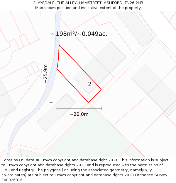 2, AYRDALE, THE ALLEY, HAMSTREET, ASHFORD, TN26 2HR: Plot and title map