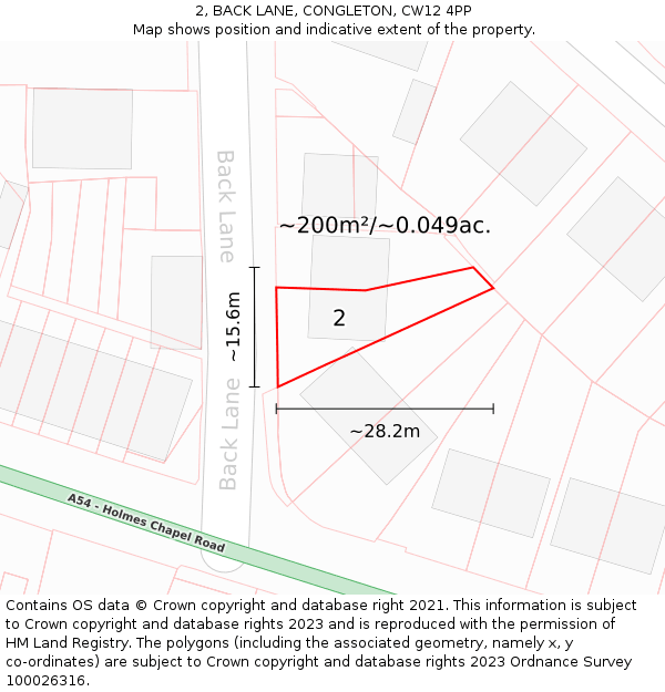 2, BACK LANE, CONGLETON, CW12 4PP: Plot and title map