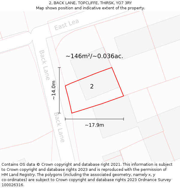 2, BACK LANE, TOPCLIFFE, THIRSK, YO7 3RY: Plot and title map