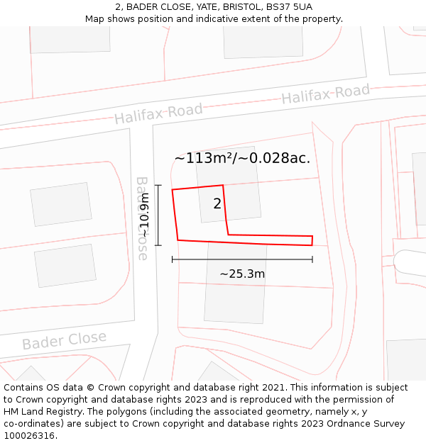 2, BADER CLOSE, YATE, BRISTOL, BS37 5UA: Plot and title map