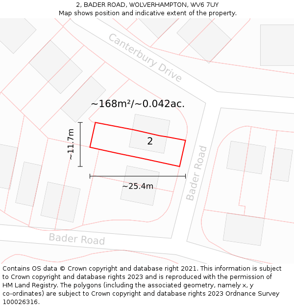 2, BADER ROAD, WOLVERHAMPTON, WV6 7UY: Plot and title map