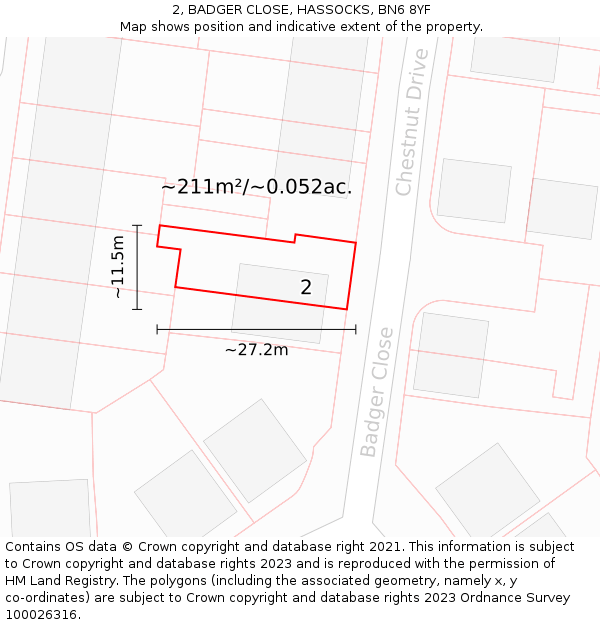 2, BADGER CLOSE, HASSOCKS, BN6 8YF: Plot and title map