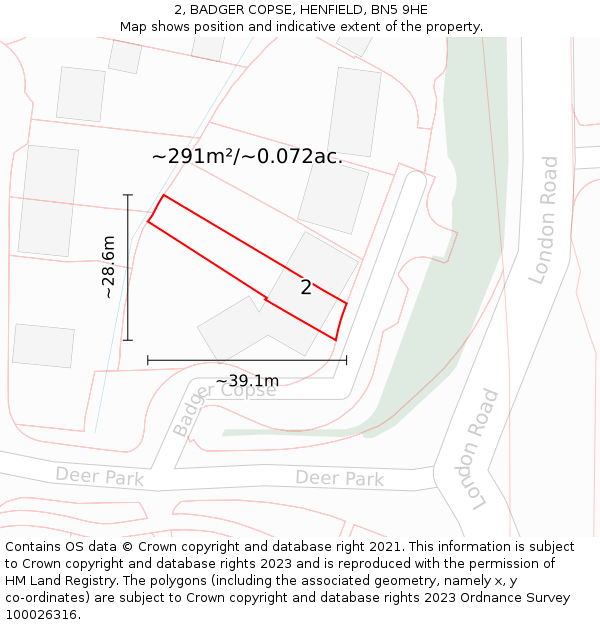 2, BADGER COPSE, HENFIELD, BN5 9HE: Plot and title map