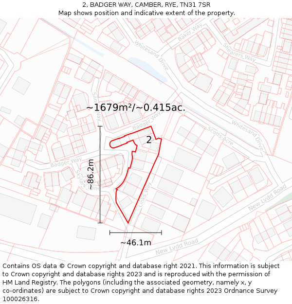 2, BADGER WAY, CAMBER, RYE, TN31 7SR: Plot and title map