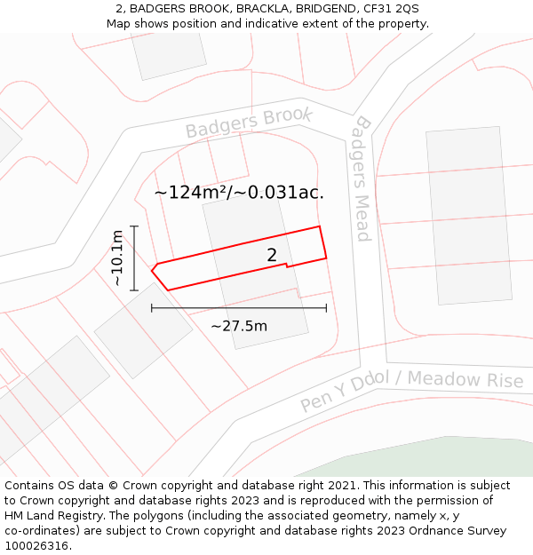 2, BADGERS BROOK, BRACKLA, BRIDGEND, CF31 2QS: Plot and title map