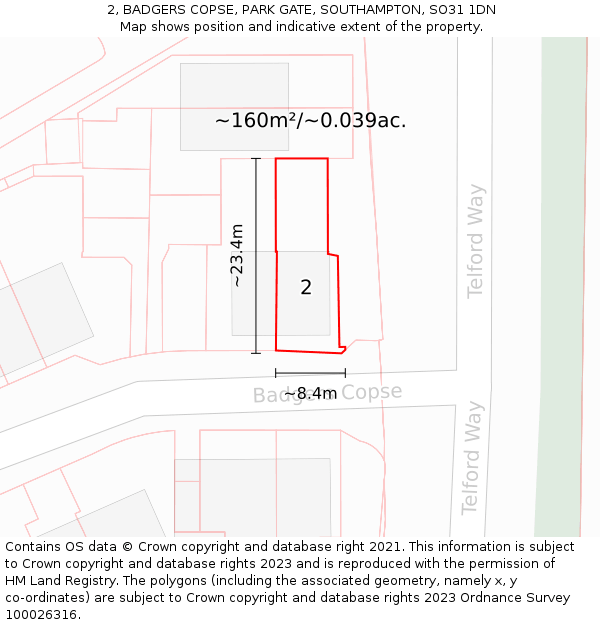 2, BADGERS COPSE, PARK GATE, SOUTHAMPTON, SO31 1DN: Plot and title map