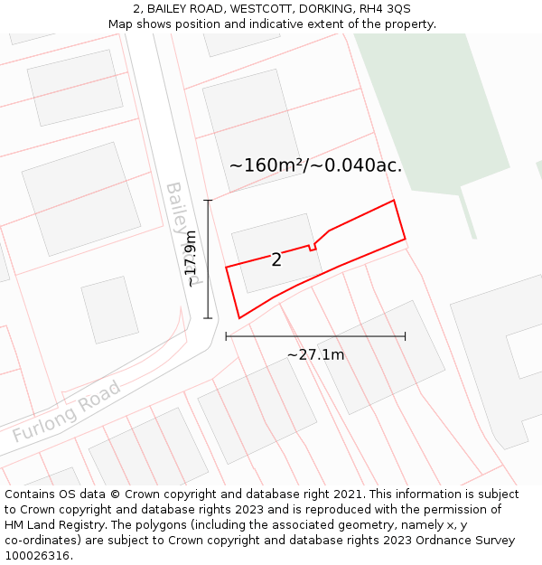 2, BAILEY ROAD, WESTCOTT, DORKING, RH4 3QS: Plot and title map