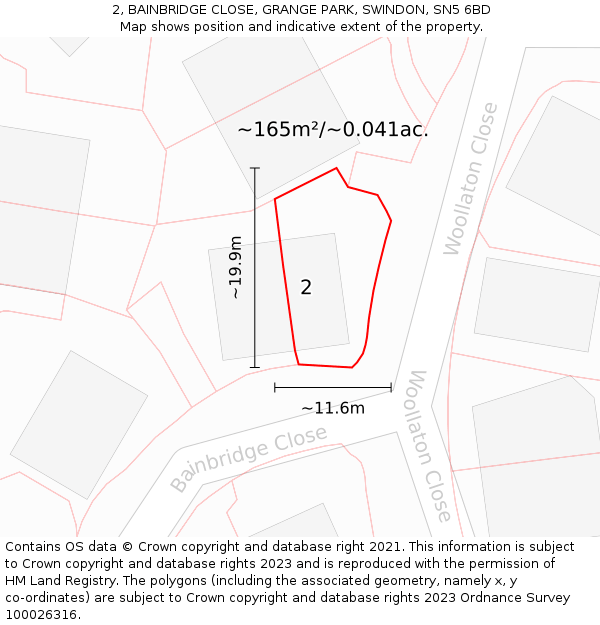 2, BAINBRIDGE CLOSE, GRANGE PARK, SWINDON, SN5 6BD: Plot and title map