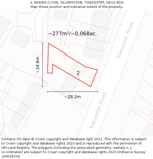 2, BAINES CLOSE, SILVERSTONE, TOWCESTER, NN12 8DG: Plot and title map