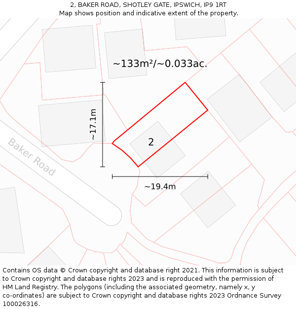 2, BAKER ROAD, SHOTLEY GATE, IPSWICH, IP9 1RT: Plot and title map