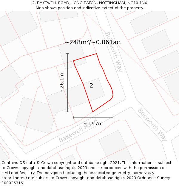 2, BAKEWELL ROAD, LONG EATON, NOTTINGHAM, NG10 1NX: Plot and title map