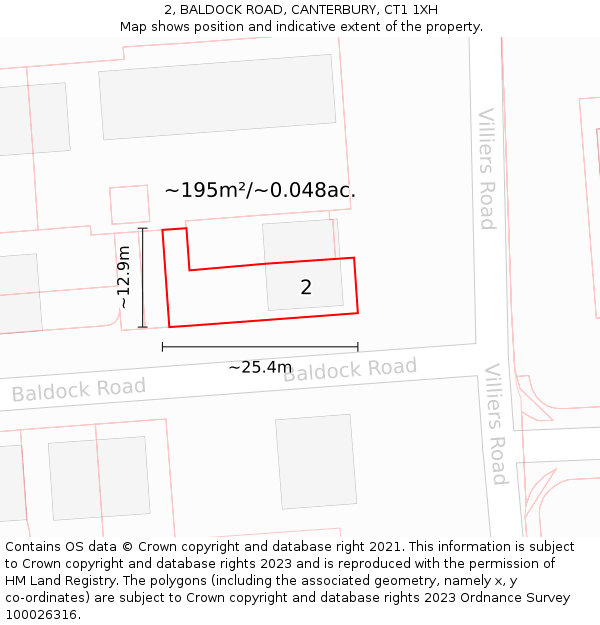 2, BALDOCK ROAD, CANTERBURY, CT1 1XH: Plot and title map