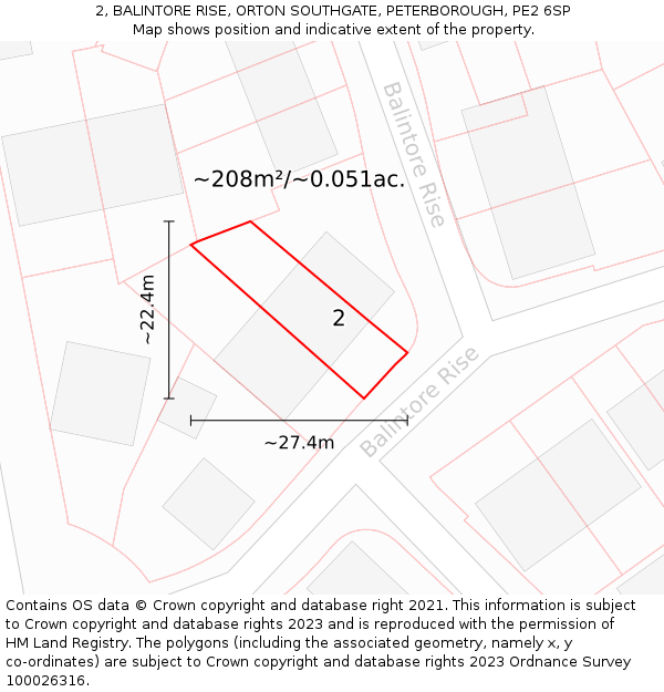 2, BALINTORE RISE, ORTON SOUTHGATE, PETERBOROUGH, PE2 6SP: Plot and title map