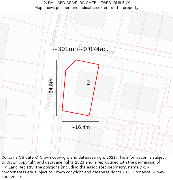 2, BALLARD DRIVE, RINGMER, LEWES, BN8 5NX: Plot and title map