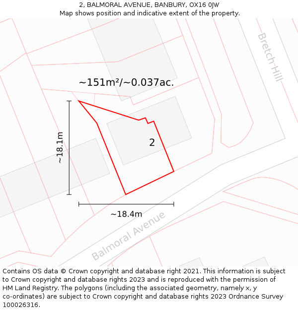 2, BALMORAL AVENUE, BANBURY, OX16 0JW: Plot and title map