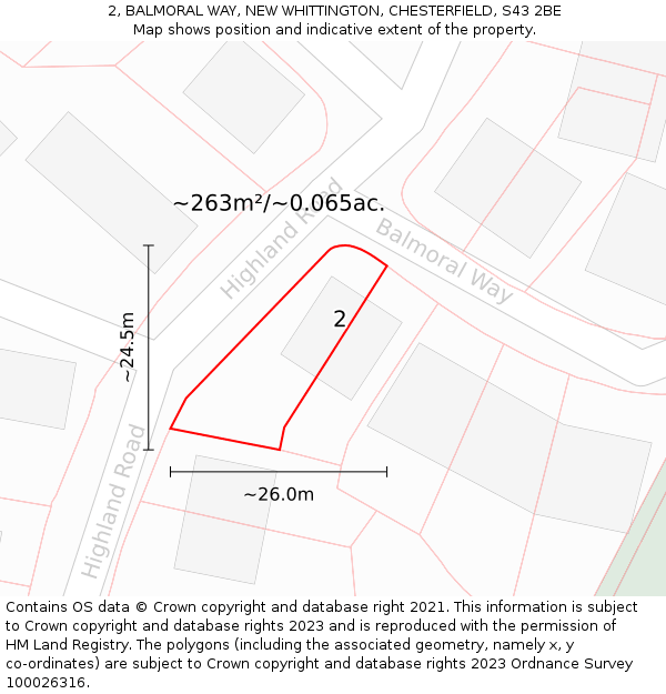 2, BALMORAL WAY, NEW WHITTINGTON, CHESTERFIELD, S43 2BE: Plot and title map