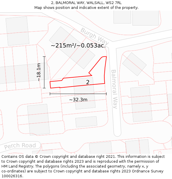 2, BALMORAL WAY, WALSALL, WS2 7RL: Plot and title map