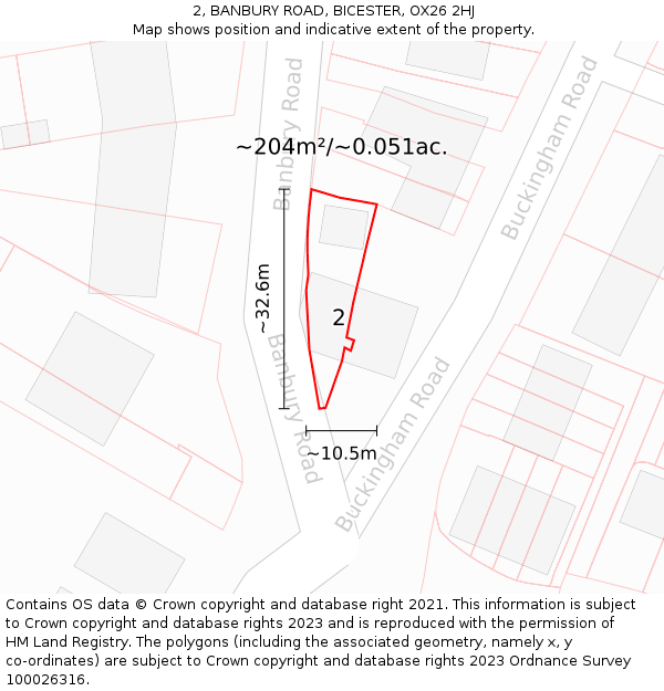 2, BANBURY ROAD, BICESTER, OX26 2HJ: Plot and title map
