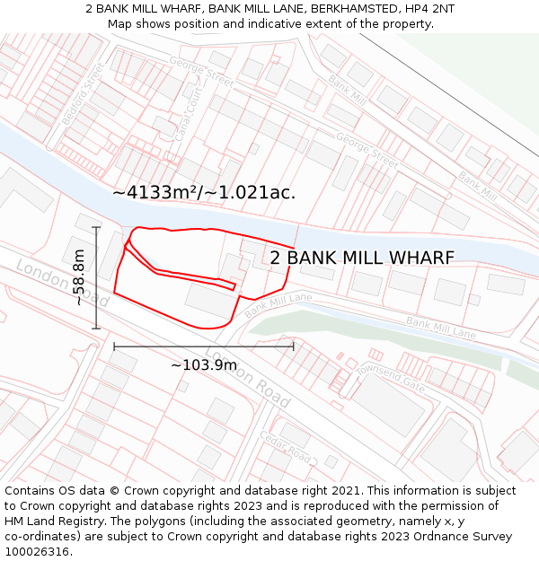 2 BANK MILL WHARF, BANK MILL LANE, BERKHAMSTED, HP4 2NT: Plot and title map