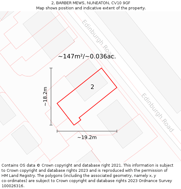 2, BARBER MEWS, NUNEATON, CV10 9GF: Plot and title map