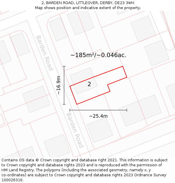 2, BARDEN ROAD, LITTLEOVER, DERBY, DE23 3WH: Plot and title map