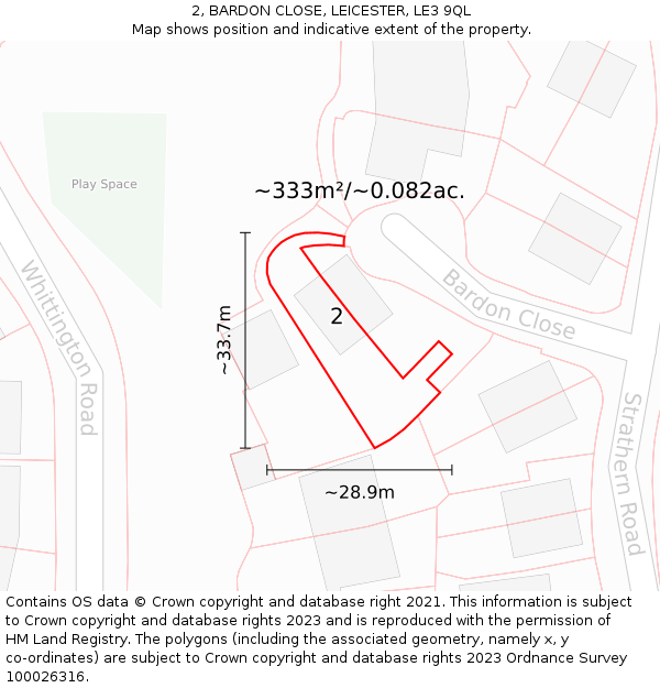 2, BARDON CLOSE, LEICESTER, LE3 9QL: Plot and title map
