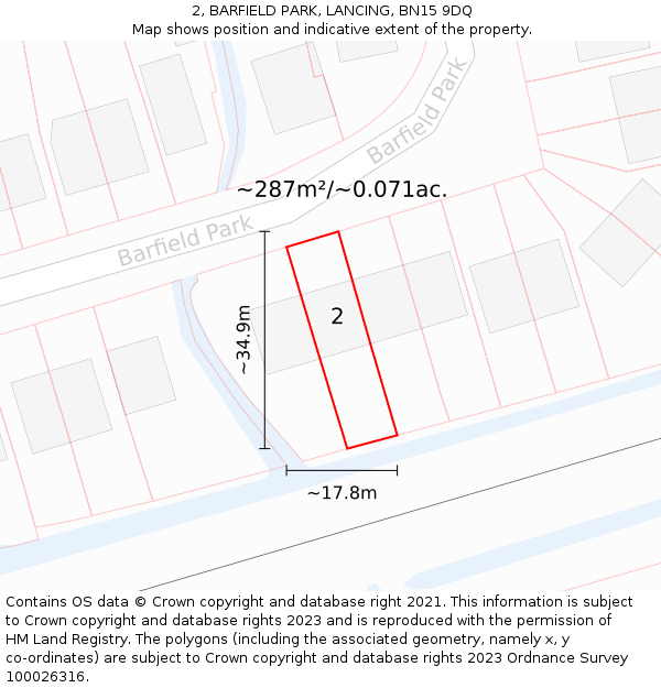 2, BARFIELD PARK, LANCING, BN15 9DQ: Plot and title map