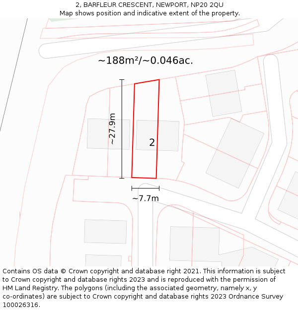 2, BARFLEUR CRESCENT, NEWPORT, NP20 2QU: Plot and title map
